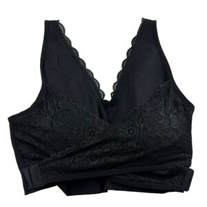 Cara Mia Black Lace Criss Cross Comfort Bralette Wireless Bra 1X Plus Size